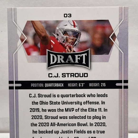 2022 Leaf Draft C.J. Stroud RC Rookie Card Houston Texans Ohio State Buckeyes - Picture 4 of 5
